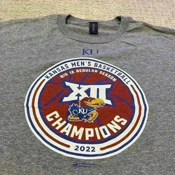 Kansas Jayhawks 2022 Big 12 Champs t shirt color Grey size XL - Picture 2 of 4